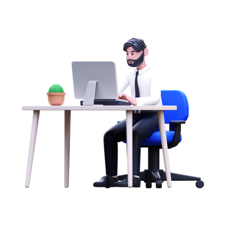 Businessman Working At Office  3D Illustration