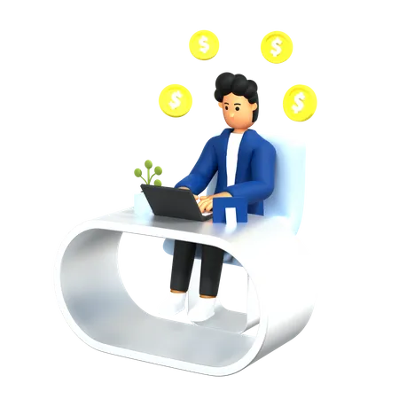 Businessman working at office  3D Illustration