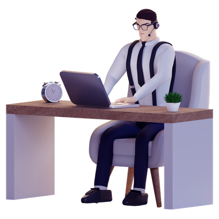 Businessman working at office  3D Illustration