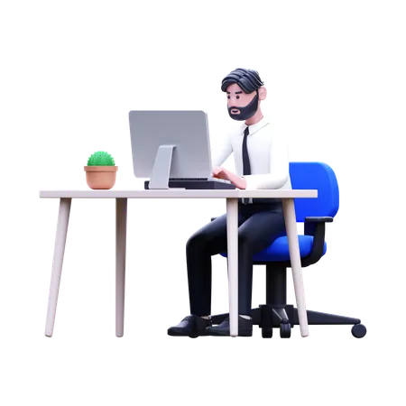 Businessman Working At Office  3D Illustration