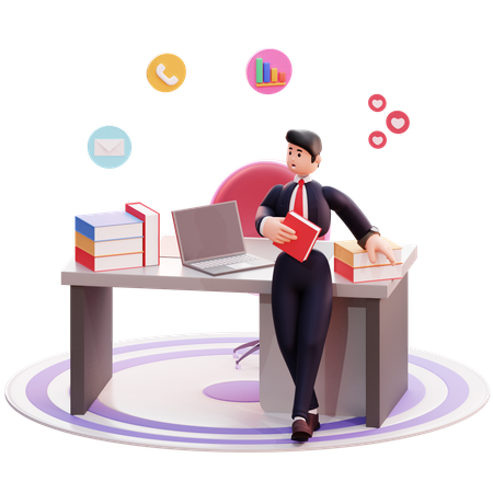 Businessman working at office  3D Illustration