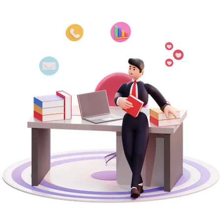 Businessman working at office  3D Illustration