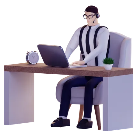 Businessman working at office 3D Illustration