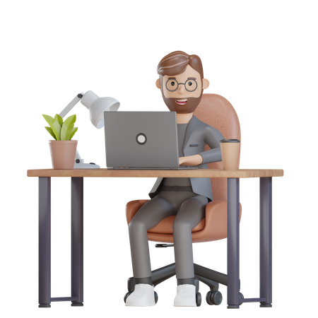 Businessman working at office desk  3D Illustration