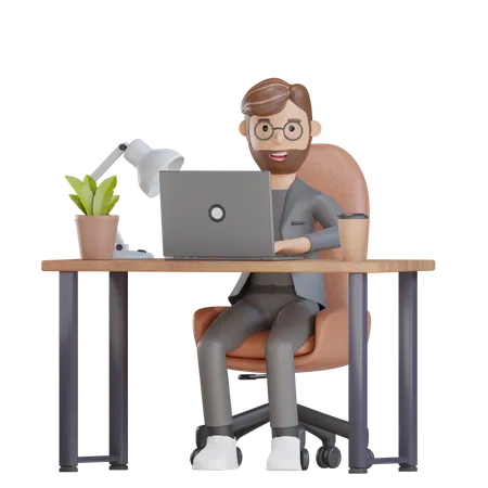 Businessman working at office desk  3D Illustration