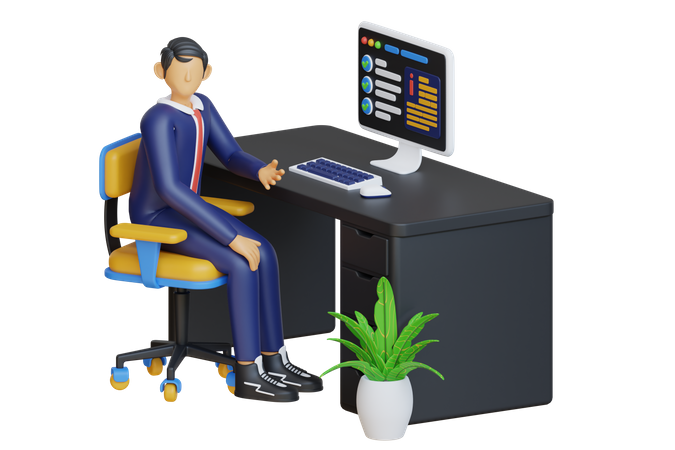 Businessman working at office desk  3D Illustration