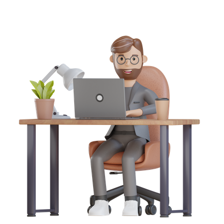 Businessman working at office desk 3D Illustration