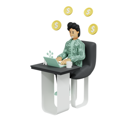 Businessman working at office with finance thinking  3D Icon