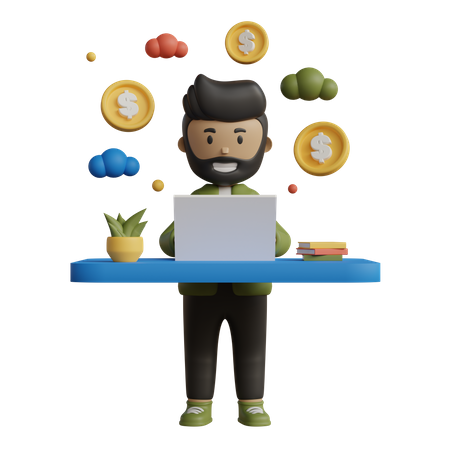 Businessman working at office with finance thinking  3D Icon