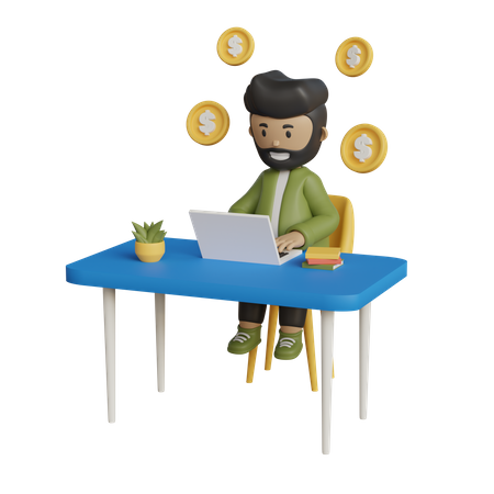 Businessman working at office with finance thinking  3D Illustration