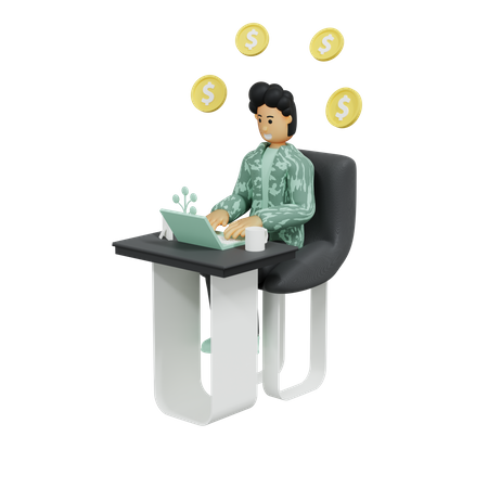 Businessman working at office with finance thinking 3D Illustration