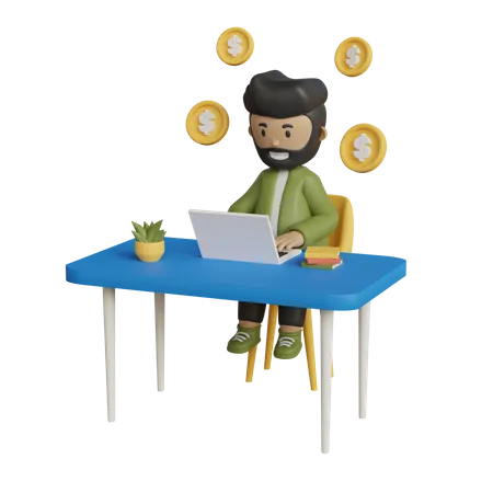 Businessman working at office with finance thinking  3D Illustration