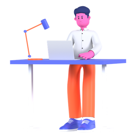 Businessman Working At Workspace  3D Illustration