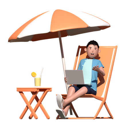 Businessman working from beach 3D Illustration