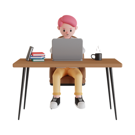 Businessman working from home  3D Icon