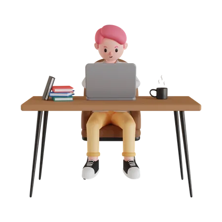 Businessman working from home  3D Illustration