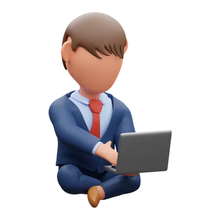 Businessman Working In Laptop  3D Illustration