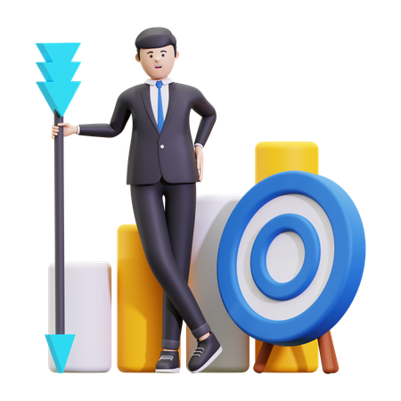 Businessman working on business aim  3D Illustration