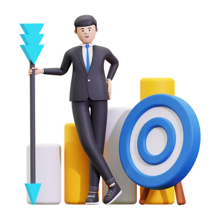 Businessman working on business aim  3D Illustration