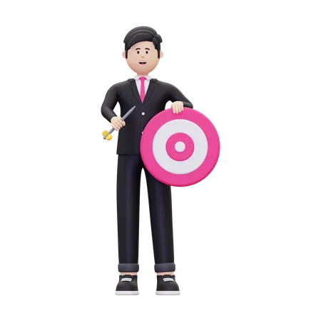 Businessman working on business aim  3D Illustration