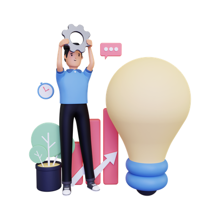 Businessman working on business idea  3D Illustration