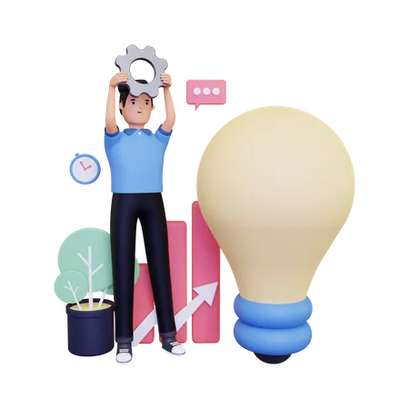 Businessman working on business idea  3D Illustration