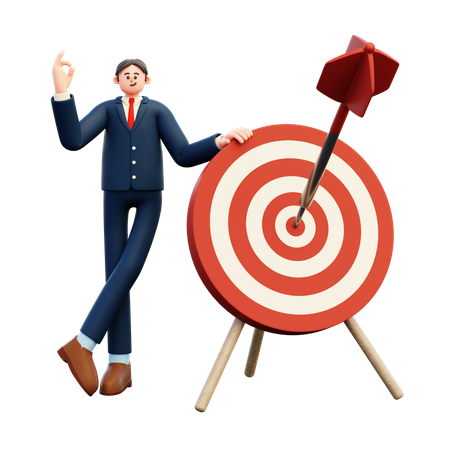 Businessman Working On Business Target  3D Illustration