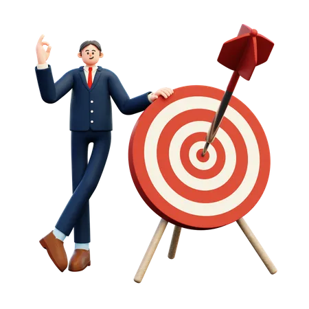Businessman Working On Business Target  3D Illustration