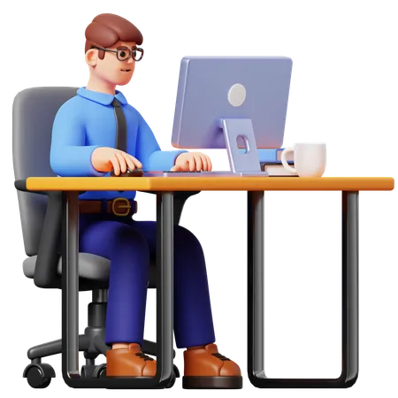 Businessman Working On Computer 3 D Illustration 3D Illustration