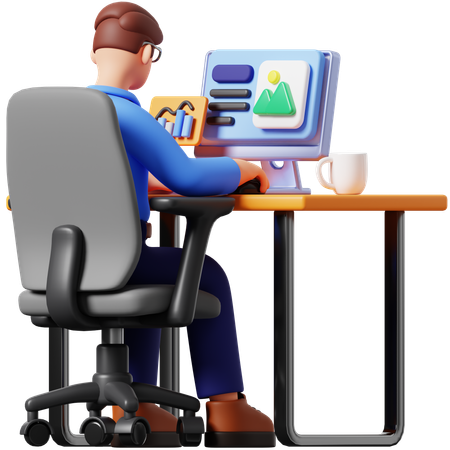 Businessman Working On Computer  3D Illustration
