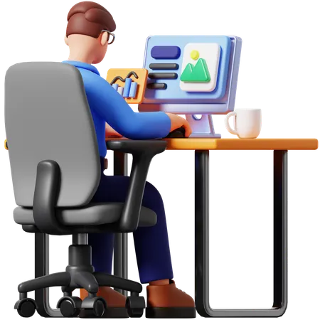 Businessman Working On Computer 3 D Illustration 3D Illustration