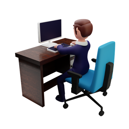 Businessman Working on computer  3D Icon