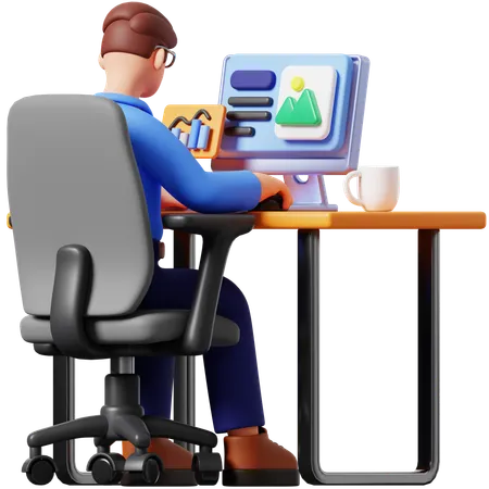 Businessman Working On Computer  3D Illustration