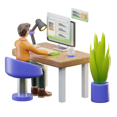 Businessman Working On Computer  3D Illustration