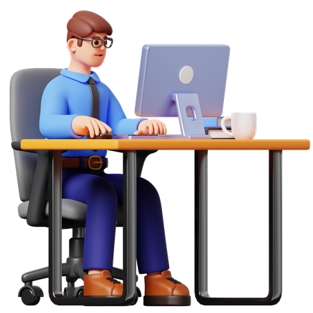 Businessman Working On Computer  3D Illustration