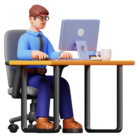 Businessman Working On Computer  3D Illustration