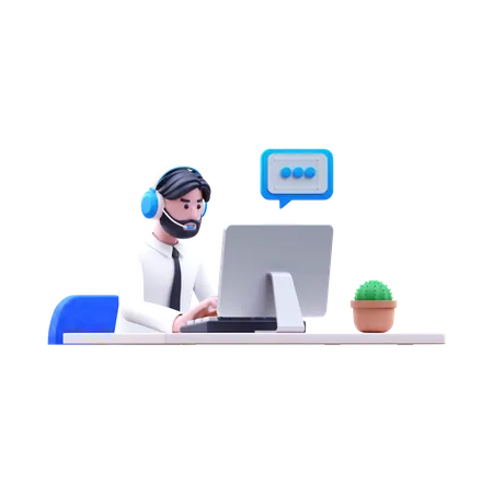Businessman Working On Customer Support  3D Illustration
