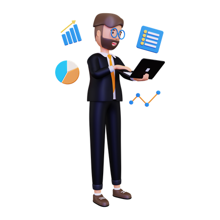 Businessman working on Data  3D Illustration