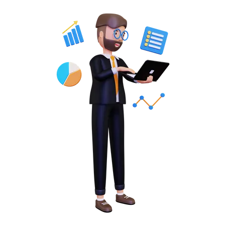 Businessman working on Data  3D Illustration