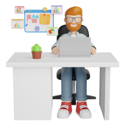 Businessman Working On Desk  3D Illustration