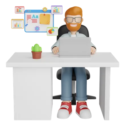 Businessman Working On Desk  3D Illustration