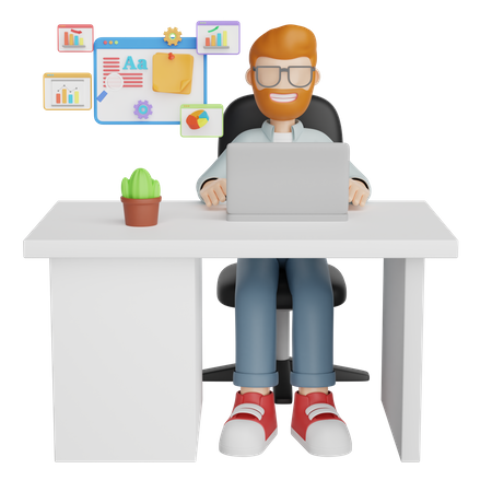 Businessman Working On Desk 3D Illustration