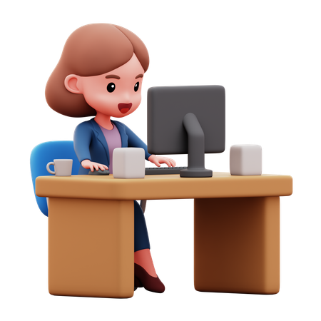 Businessman Working On Her Desk  3D Illustration