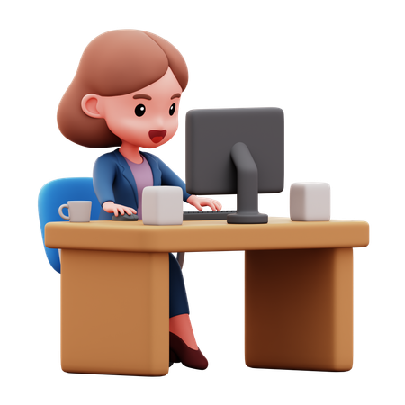 Businessman Working On Her Desk  3D Illustration