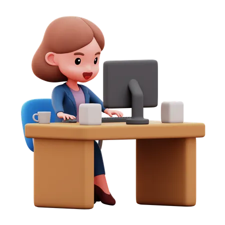 Businessman Working On Her Desk  3D Illustration