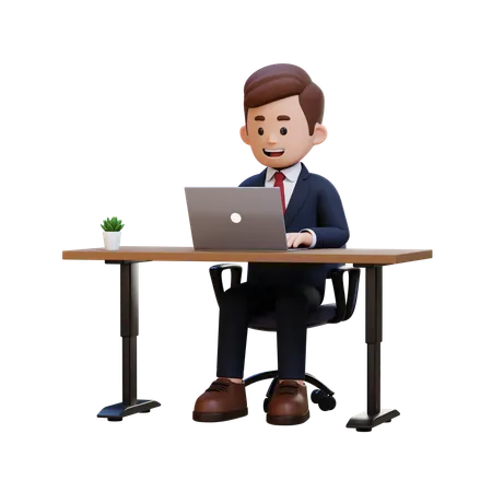3 D Businessman Character Working On A Laptop 3D Illustration