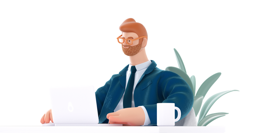 Businessman working on laptop  3D Icon