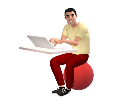 Businessman working on laptop  3D Icon