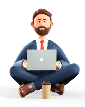 Businessman working on laptop  3D Icon