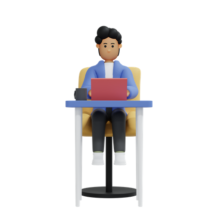 Businessman working on laptop  3D Icon